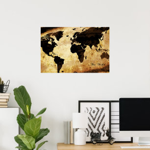 Póster mapa mundial envejecido