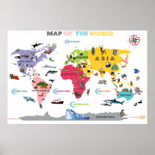 Póster Mapa Mundial para Niños - Interactivo Blanco y Bri