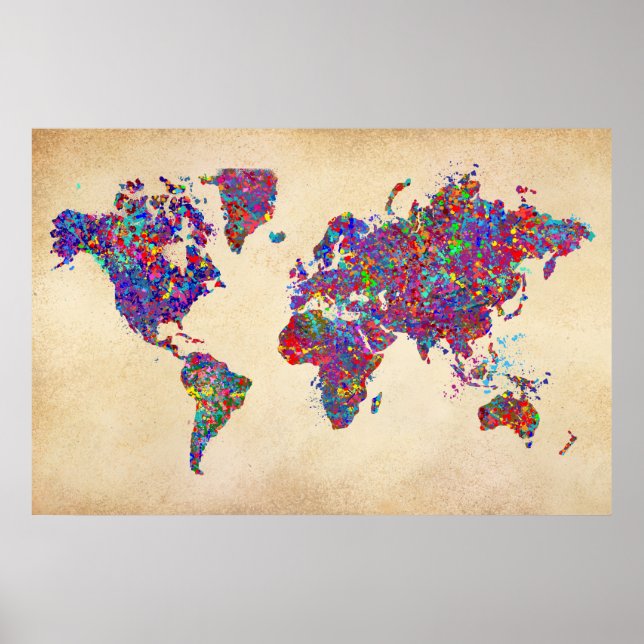 Póster Mapa Mundial, Pintura de Acción (Frente)
