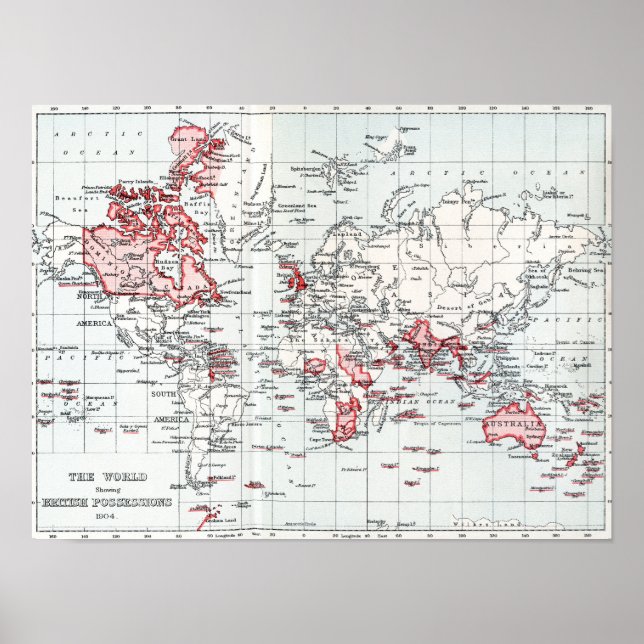 Póster Mapa mundial que muestra las posesiones británicas (Frente)
