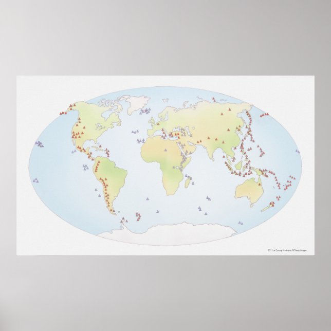 Póster Mapa mundial que muestra los lugares de actividad  (Frente)