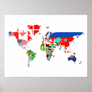 Póster Mapa mundial rellenado por el Poster de las bander