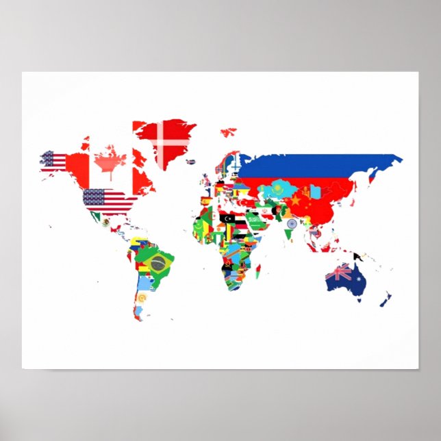 Póster Mapa mundial rellenado por el Poster de las bander (Frente)