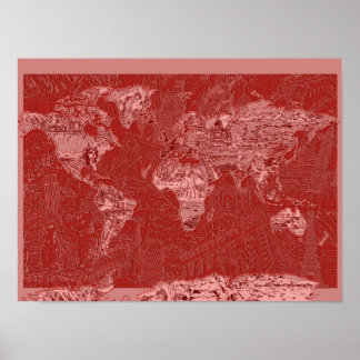 Póster mapa mundial rojo 1