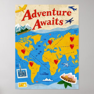 Póster Mapa mundial salpicado de alfileres en forma de co