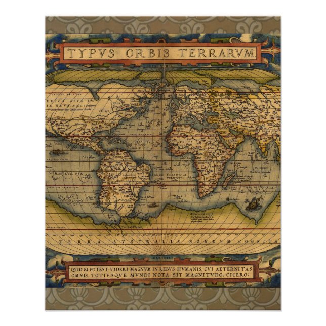 Póster Mapa Mundial Viaje Antiguo Ortelius Europa (Anverso)