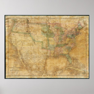 Póster Mapa mural 1839 de David H. Burr de los Estados