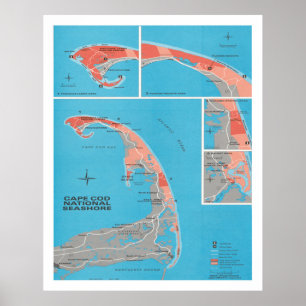 Póster Mapa nacional de la costa del viejo Cape Cod (1968