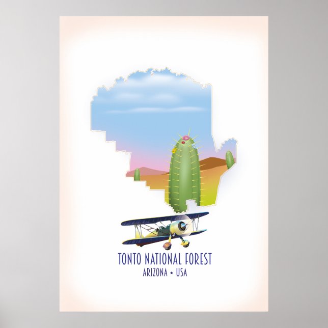 Póster Mapa nacional del bosque de Tonto Arizona USA (Frente)