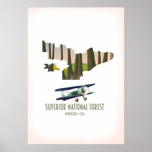 Póster Mapa nacional superior del bosque minnesota vintag