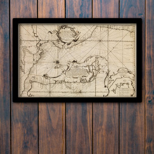 Póster Mapa náutico antiguo del Océano Pacífico
