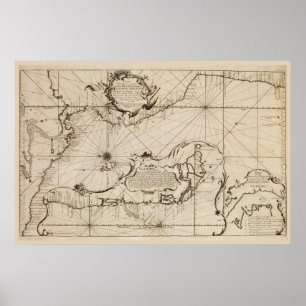 Póster Mapa náutico antiguo del Océano Pacífico