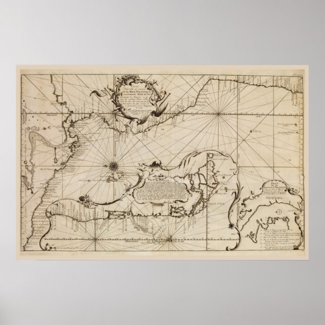 Póster Mapa náutico antiguo del Océano Pacífico (Frente)