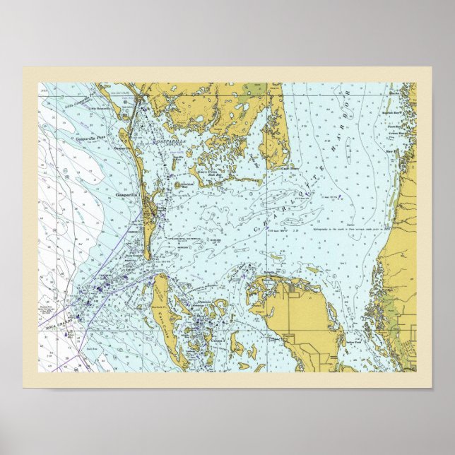 Póster Mapa Náutico de Charlotte Harbor Florida (Frente)
