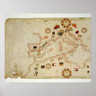 Póster Mapa náutico miniatura del Mediterranea central