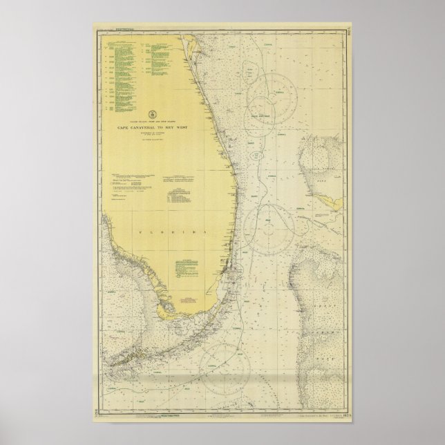 Póster Mapa náutico vintage de Florida (Frente)