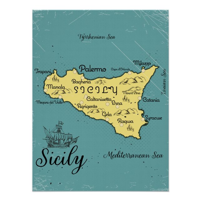 Póster Mapa náutico vintage de Sicilia (Anverso)
