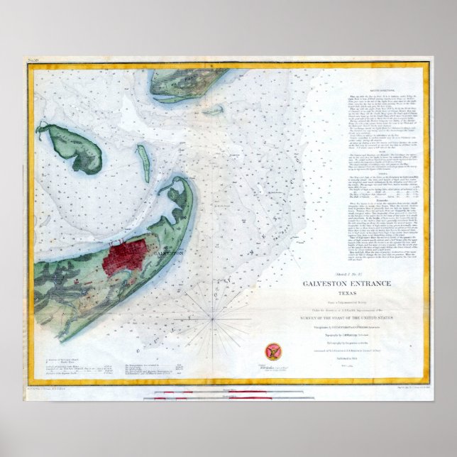 Póster Mapa náutico vintage Galveston Texas (Frente)