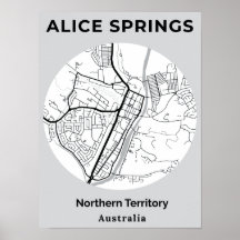 Mapa negro blanco moderno de Alice Springs en mini