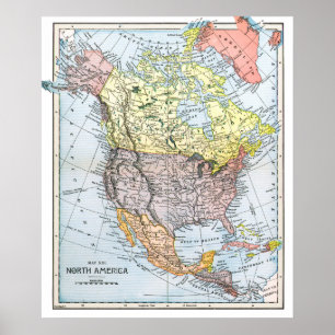 PÓSTER MAPA: NORTEAMÉRICA, 1890