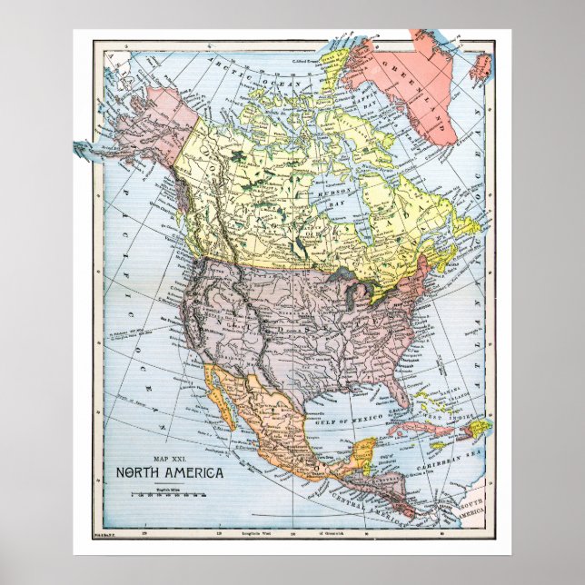 PÓSTER MAPA: NORTEAMÉRICA, 1890 (Frente)