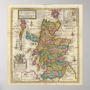 Póster Mapa nuevo y correcto de Escocia y las Islas