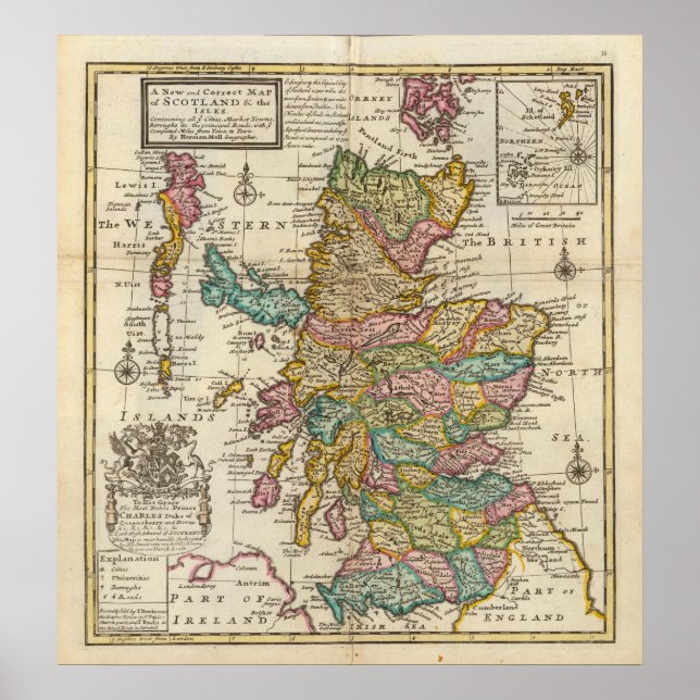 Póster Mapa nuevo y correcto de Escocia y las Islas (Frente)