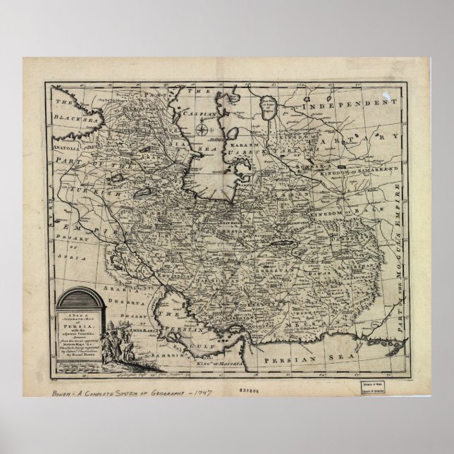 Póster Mapa nuevo y preciso de Persia Emanuel Bowen 1747 (Frente)