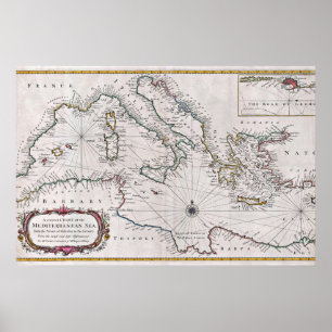 Póster Mapa o carta del Mar Mediterráneo de Seale de 1745