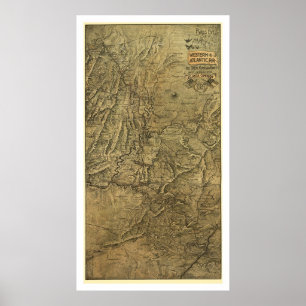 Póster Mapa occidental y atlántico 1887 del ferrocarril