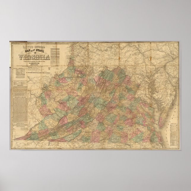 Póster Mapa oficial de Lloyd del estado de Virginia (Frente)