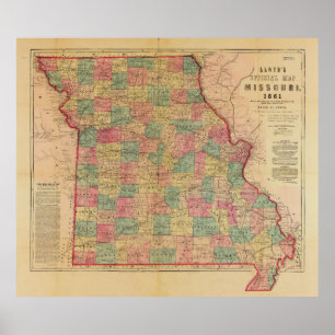 Póster Mapa oficial de Misuri de Lloyd (1861)