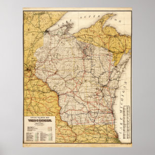 Póster Mapa oficial de Wisconsin (1900)