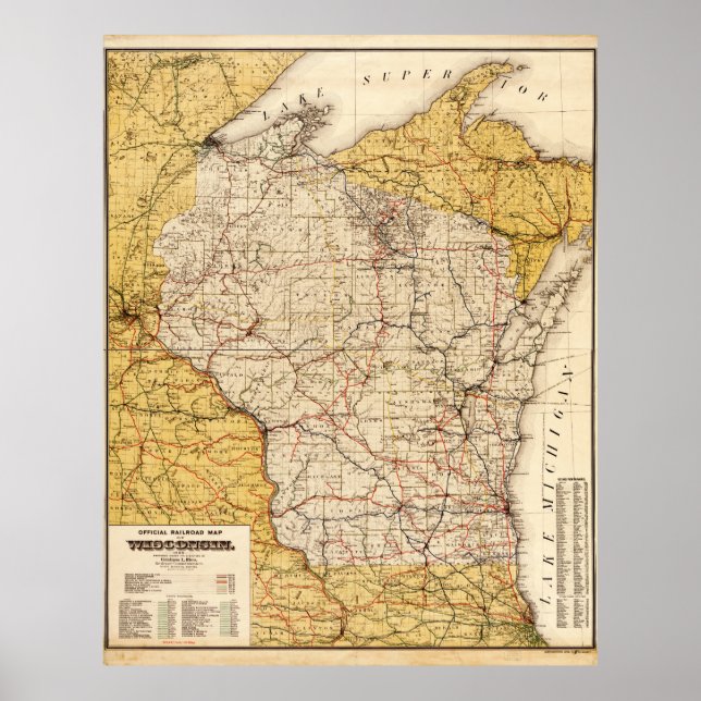 Póster Mapa oficial de Wisconsin (1900) (Frente)