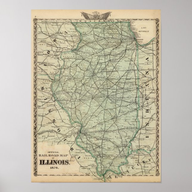 Póster Mapa oficial del ferrocarril de Illinois (Frente)