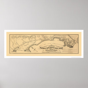Póster Mapa pacífico y atlántico 1851 del ferrocarril