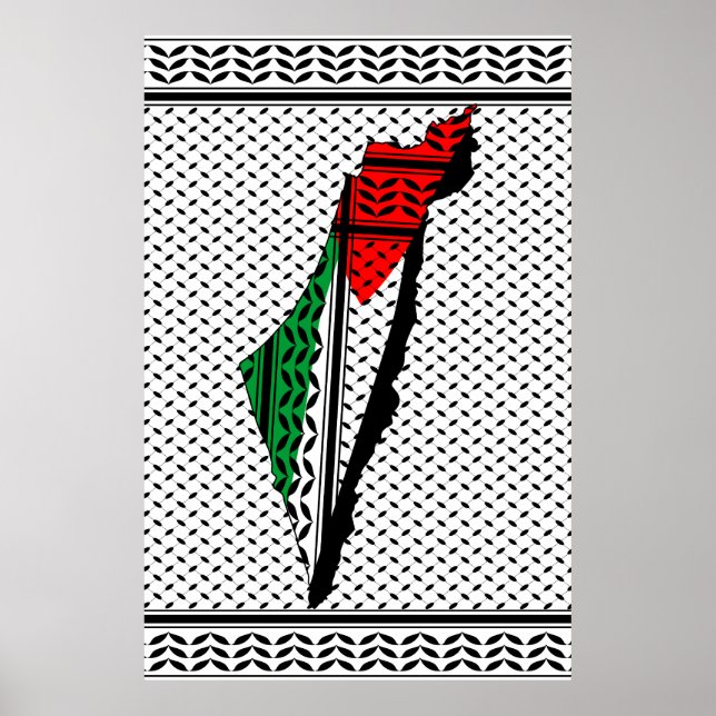 Póster Mapa palestino con bandera y patrón de Keffiyeg (Frente)