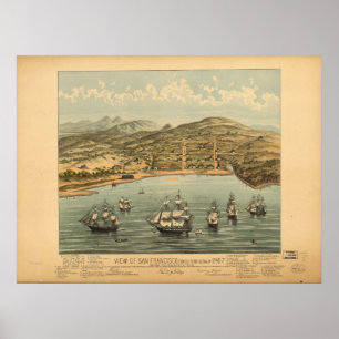 Póster Mapa panorámico 1846 de la opinión de ojo de