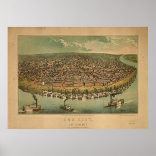 Póster Mapa panorámico 1859 de la opinión de ojo de