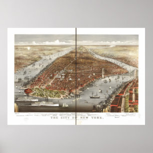 Póster Mapa panorámico 1876 de la opinión de ojo de