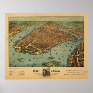 Póster Mapa panorámico 1879 de la opinión de ojo de