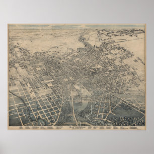 Póster Mapa panorámico 1886 del ojo del pájaro de San