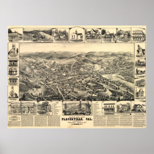 Póster Mapa panorámico 1888 de la opinión de ojo de