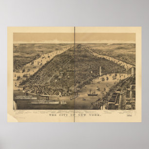 Póster Mapa panorámico 1889 de la opinión de ojo de