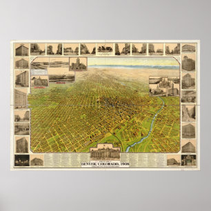 Póster Mapa panorámico 1908 de la opinión de ojo de