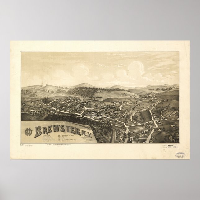 Póster Mapa Panorámico Antiguo Brewster New York 1887 (Frente)