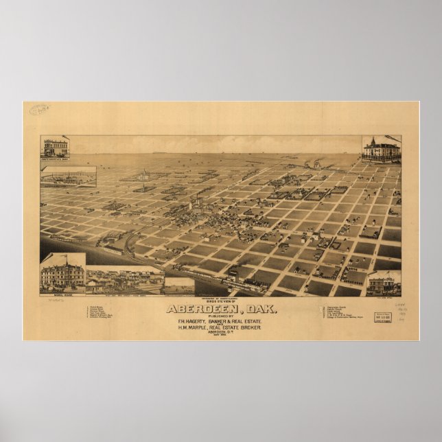 Póster Mapa Panorámico Antiguo de Aberdeen Dakota del Sur (Frente)