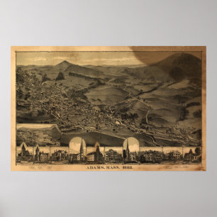 Póster Mapa Panorámico Antiguo de Adams Massachusetts 188