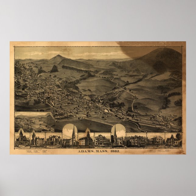 Póster Mapa Panorámico Antiguo de Adams Massachusetts 188 (Frente)