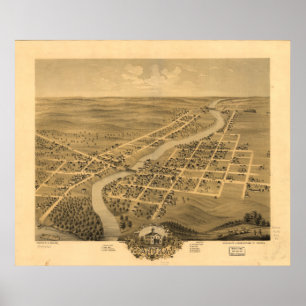 Póster Mapa panorámico antiguo de Anoka Minnesota 1869